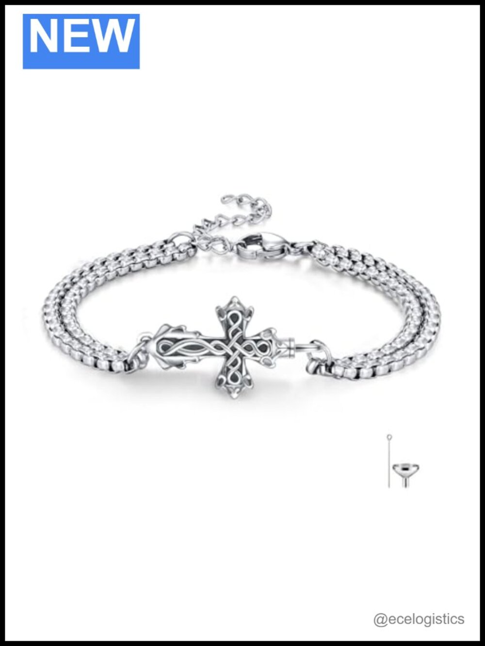 925 Sterling Silver Celtic Cross Urn Bracelet for Ashes Memorial Keepsake